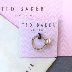 Ted Baker Gold Rope Twist Pearl Ring